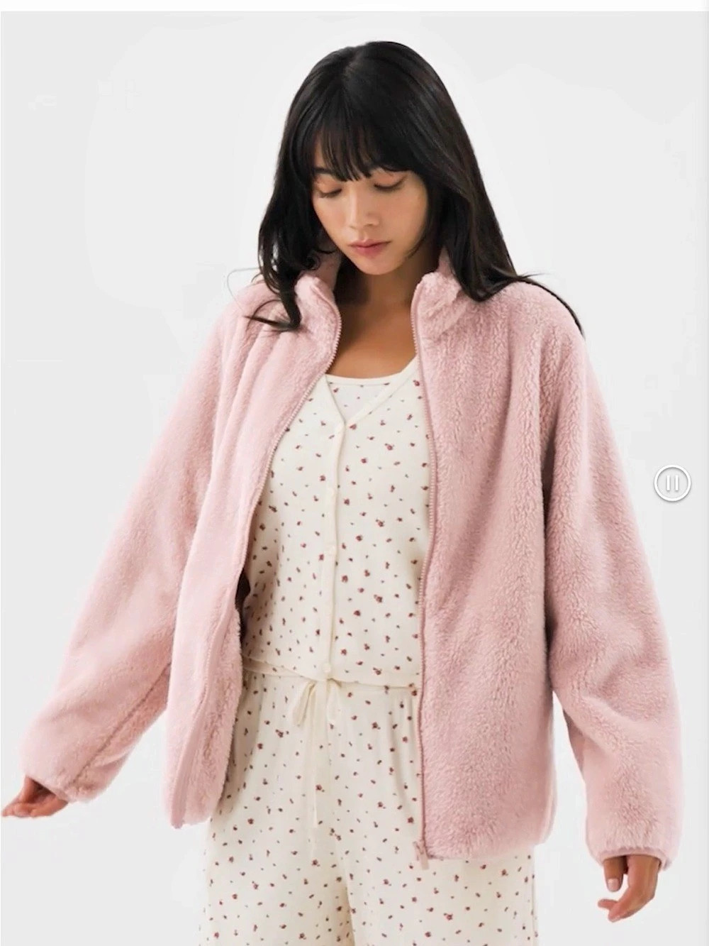 UNIQLO Fleece Fluffy Knit Yarn Full-Zip Teddy Jacket 12 Pink | SIZE XL